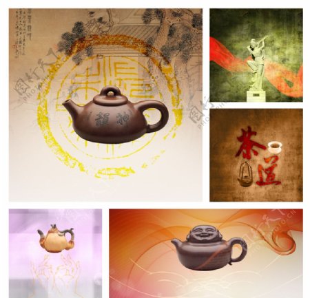 中国风素材茶丝绸原创图片