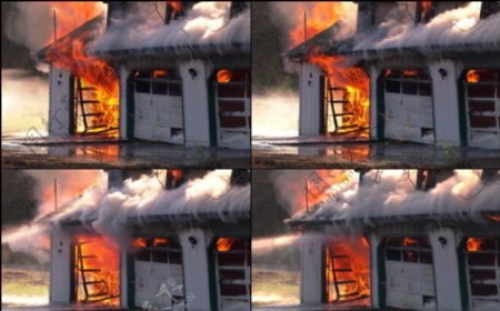 房屋着火的高清素材图片