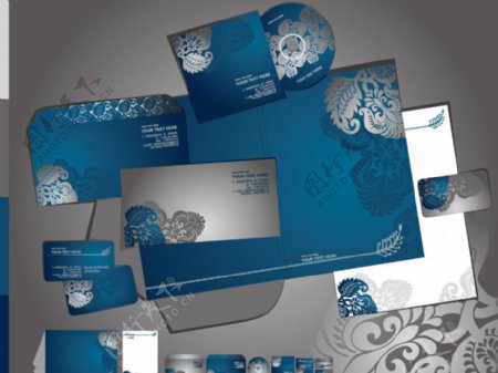蓝色时尚花纹企业画册vi设计图片