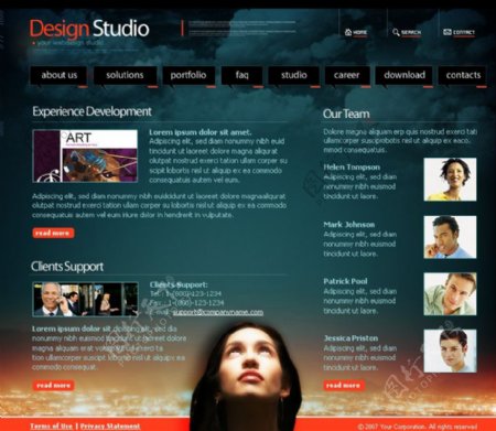 欧美梦幻设计时尚工作室美女云朵网站模板图片