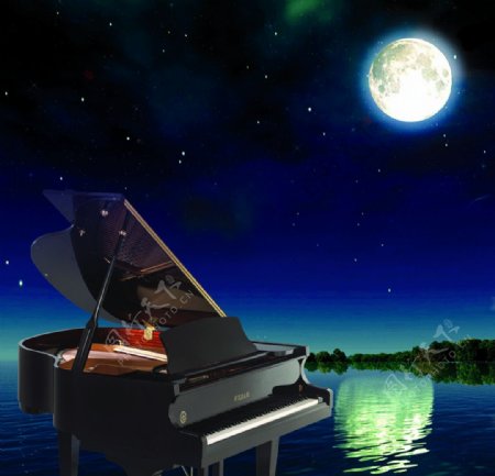 月光钢琴湖面图片