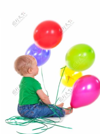 彩色气球和小孩图片
