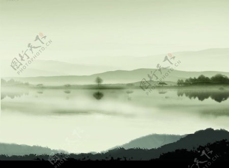 水墨湖景图片