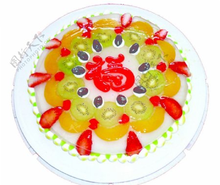 红福字蛋糕草莓猕猴桃水果蛋糕橘子图片