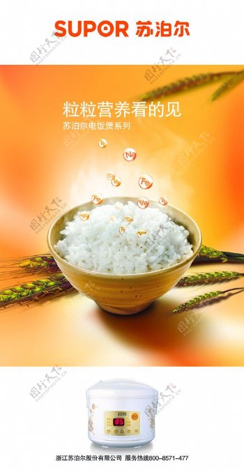 苏泊尔标志碗米饭麦穗电饭锅分层不精细图片