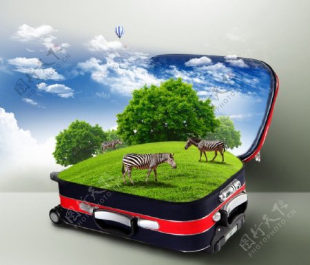 旅行箱中的绿色生态环保背景图片