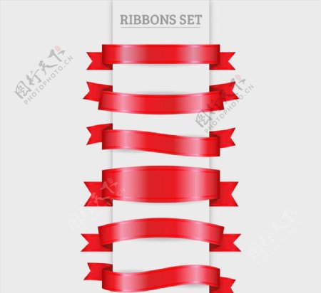 6款红色丝带条幅矢量素材