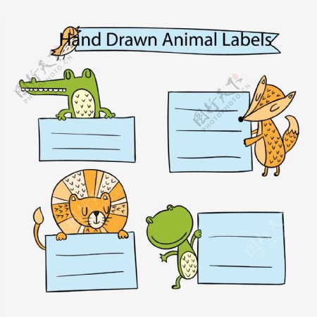 5款手绘动物装饰标签矢量素材