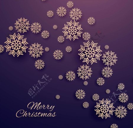 白色雪花紫底圣诞贺卡矢量图