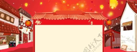 淘宝新年春节中国风红色海报背景