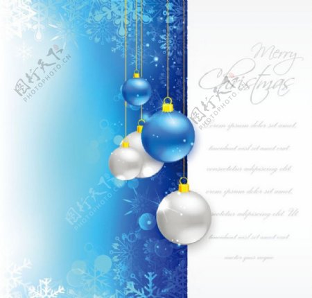 蓝白色圣诞球拼接海报