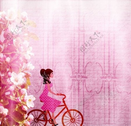 汽车自行车的女孩