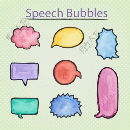 9款彩绘语言气泡设计矢量素材