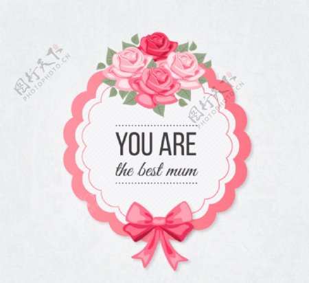 母亲节玫瑰花装饰祝福卡矢量图