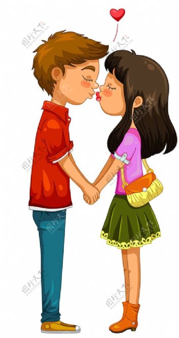 卡通浪漫爱心接吻