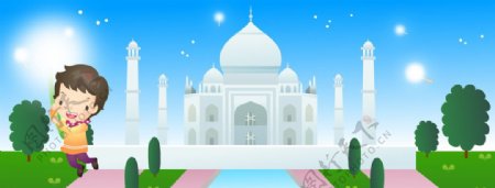 印度旅游可爱卡通男孩