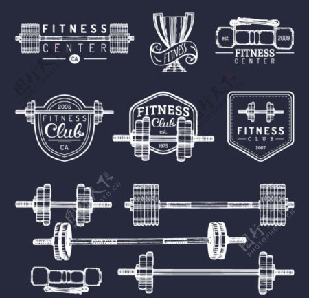 11款健身训练器材标签矢量图