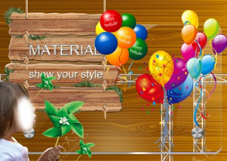 玻璃金属木材气球等材质效果图