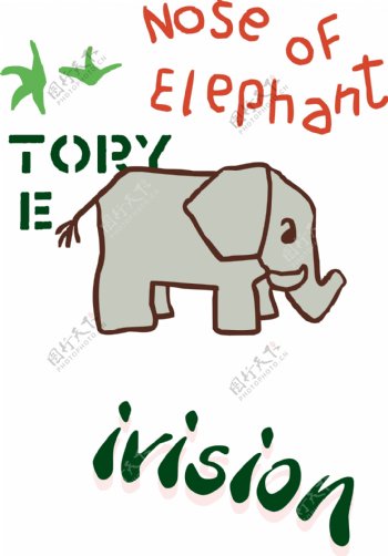 矢量卡通大象印花图案