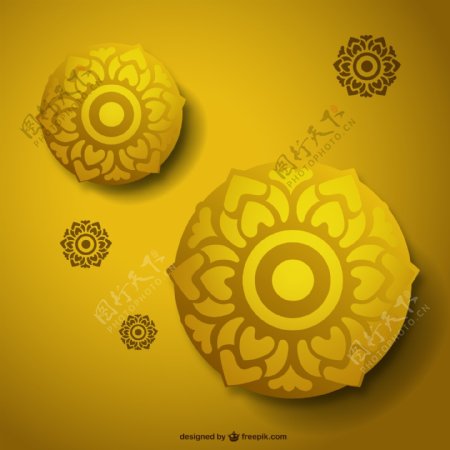 金色花朵圆盘背景矢量素材