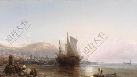 欧洲帆船风景油画