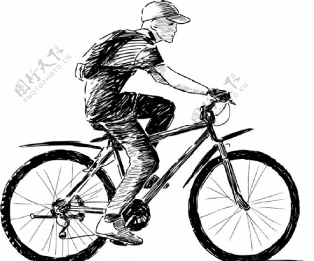 手绘骑自行车的人