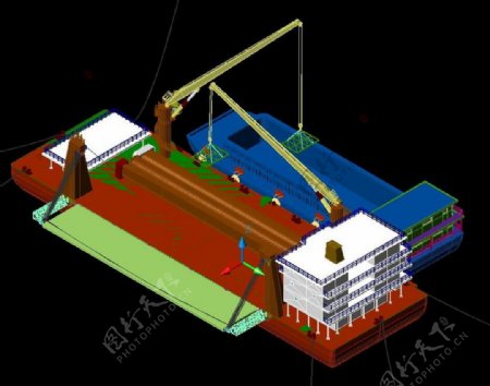 40m铺排船作业3D模型