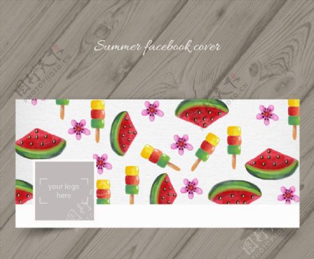 夏季西瓜和雪糕脸书封面图片矢量