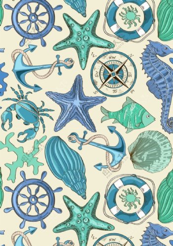 海底海马海星绘画彩色