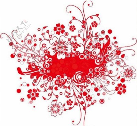 艳丽红色花枝图案