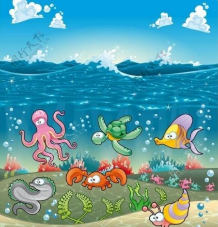 卡通海底生物插画