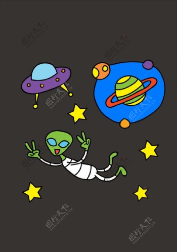 卡通外星人UFO矢量图下载