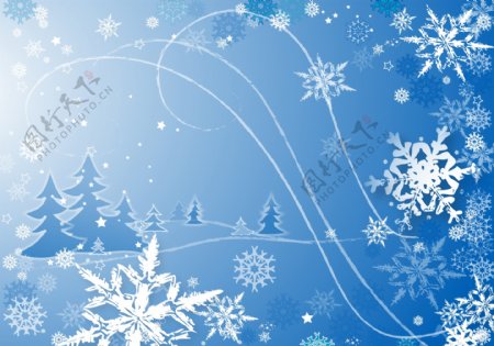 蓝色冰花冬天圣诞背景素材
