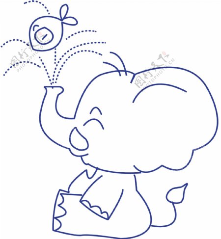卡通喷水小象简笔画