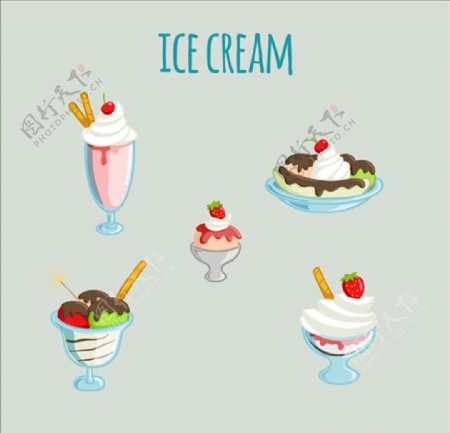 各种美味的冰淇淋甜点