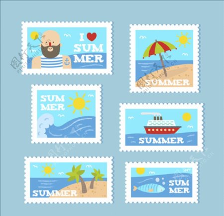 夏日海滨沙滩邮票