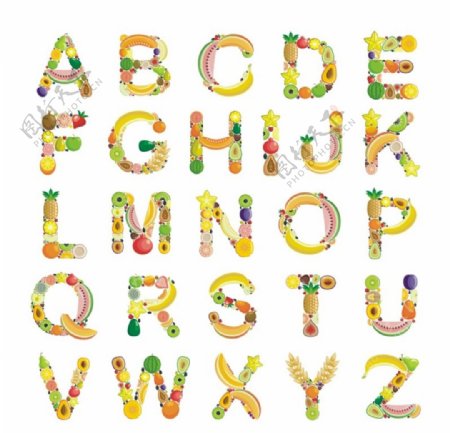 各种矢量水果拼成的字母
