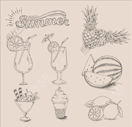 手绘夏天的食物