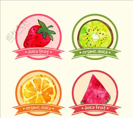 水彩效果的水果标签