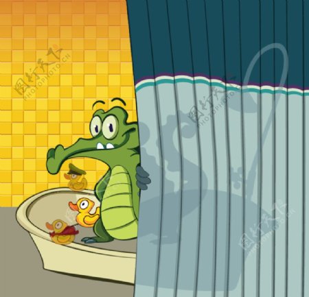卡通洗澡鳄鱼