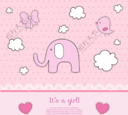 粉色大象贺卡矢量素材