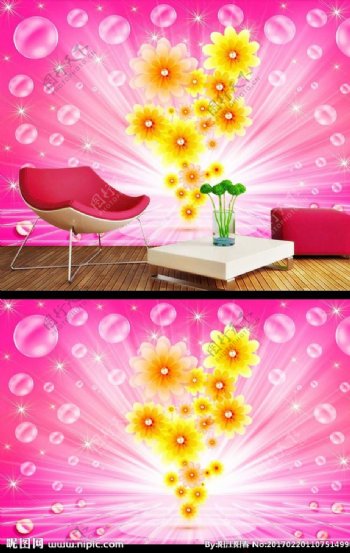 梦幻珍珠花朵电视背景墙