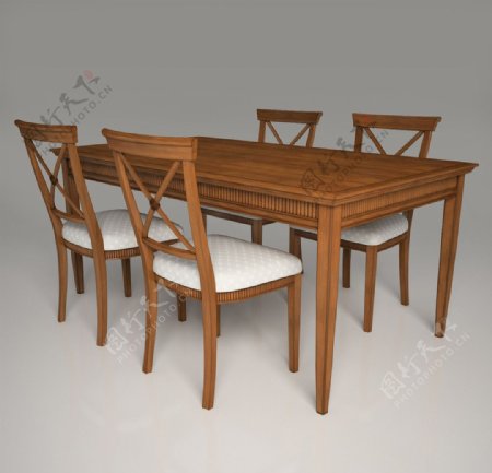 美式简约方形原木餐桌椅子