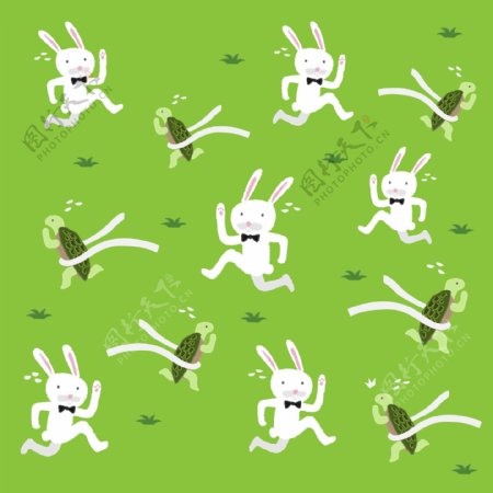 卡通龟兔赛跑矢量背景