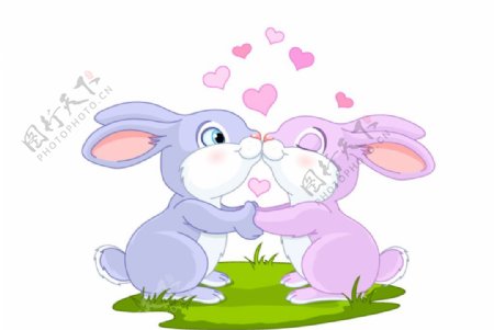 卡通亲吻情侣兔子