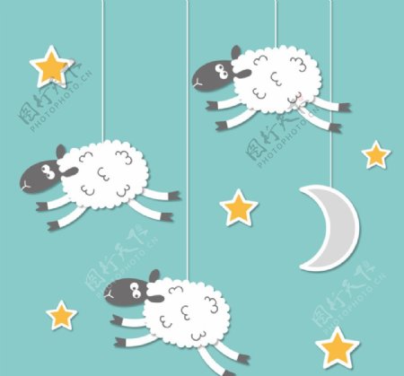 夜空上的绵羊剪贴画矢量图