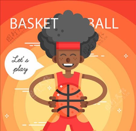 卡通抱着篮球的黑人男子