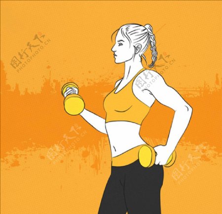 卡通女子健身健美减肥插图