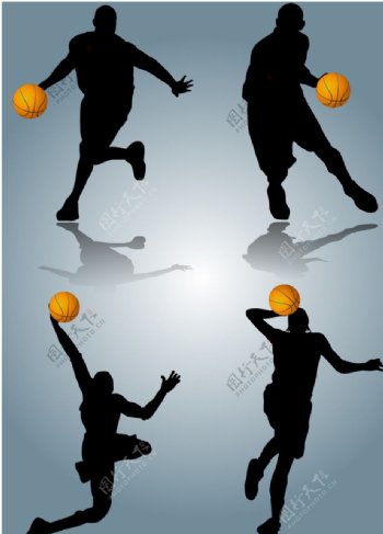 动感篮球运动剪影矢量素材