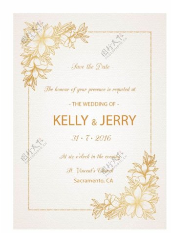 特种纸金色花朵婚礼邀请卡